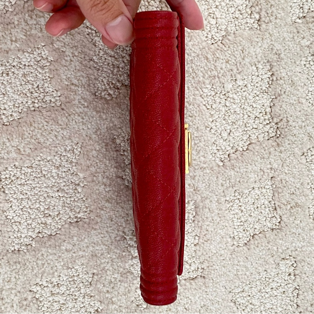 CHANEL🍒Red Quilted Trifold wallet with Gold Accent - Picture 15 of 16